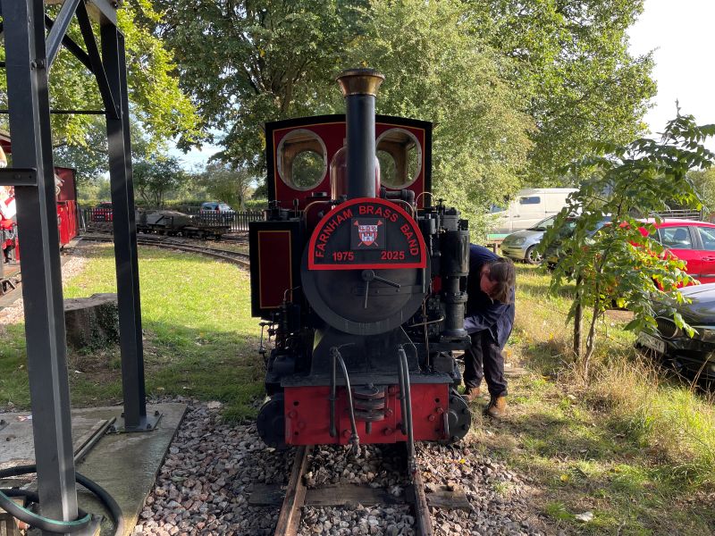 Farnham Brass Band nameplate on Emmet's smokebox.